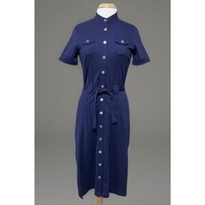 Brooks Brothers Womens S Belted Shirt Dress Preppy Nautical Navy Blue Summer